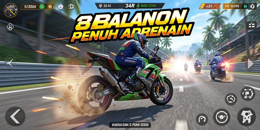 Tampilan balapan motor yang seru dan mendebarkan.