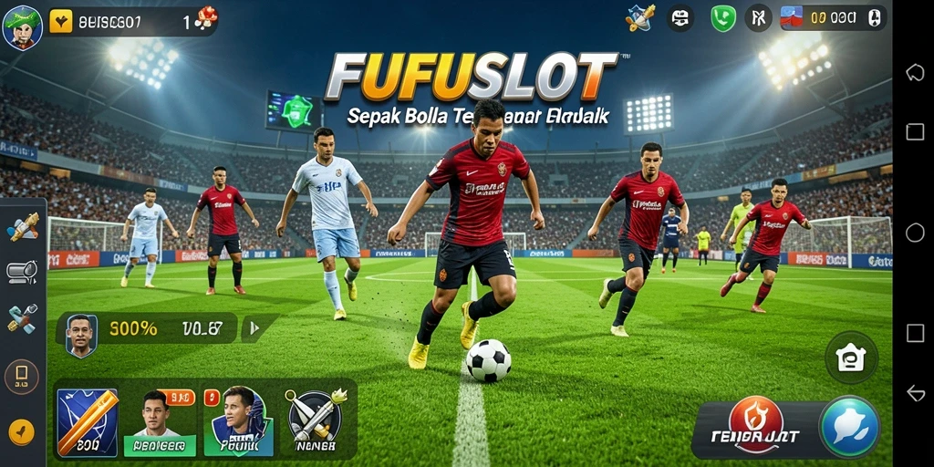 Gameplay FUFUSLOT menampilkan aksi seru di lapangan sepak bola.