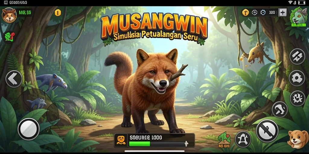 Gameplay MUSANGWIN dengan berbagai aktivitas unik dalam simulasi.