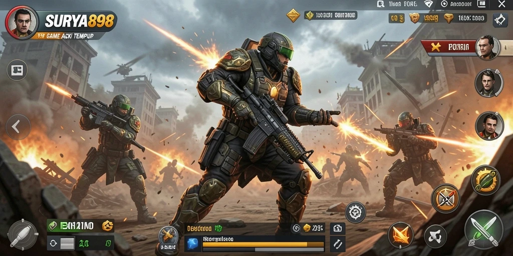 Tangkapan layar seru yang menunjukkan aksi gameplay TPS dalam SURYA898.